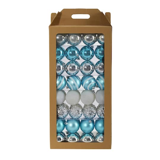 64ct. 3" Blue & Silver Shatterproof Ball Ornaments